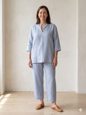 Real Clothes Saks Fifth Avenue Vintage Linen Tunic Top & Pull-On Pants Set XL